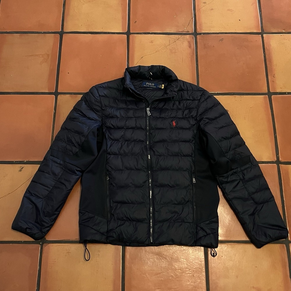 Polo Ralph Lauren Performance Puffer Jacket Mens M Full Zip Coat Navy‎ Blue